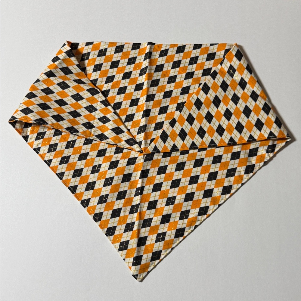Reggie in Bowties | Orange, Black, and White Diamonds with Gold Bandana